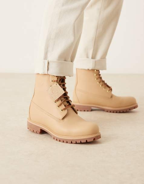 Timberland 8-inch lace up waterproof boot in medium beige full grain - view 1