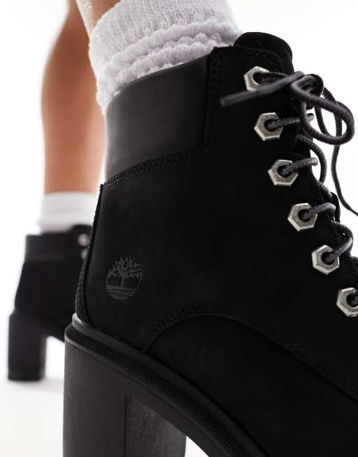 Timberland Allington Heights 6 inch hoge laarzen van nubuckleer met hak in zwart