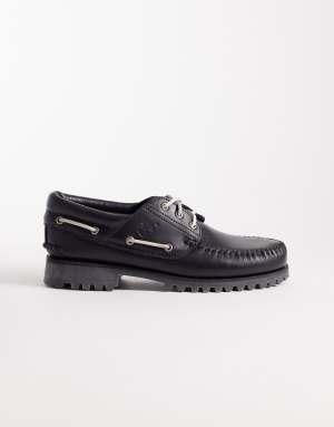 Timberland Authentic 3 eye boat shoe in black full grain leather