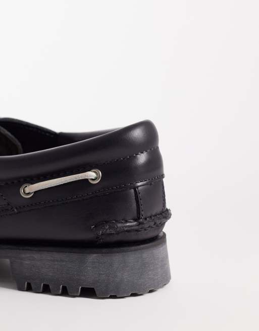 Timberland Authentic 3 eye boat shoe in black full grain leather, 4 of 4