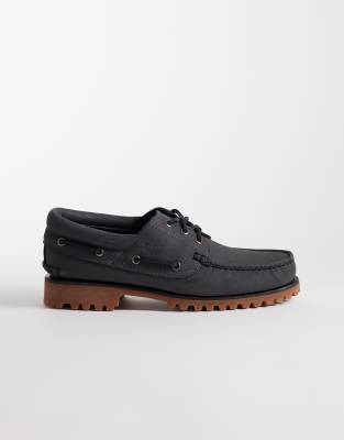  Authentic 3 eye boat shoe in dark grey nubuck
