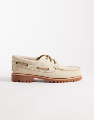  Authentic 3 eye boat shoe in light beige nubuck