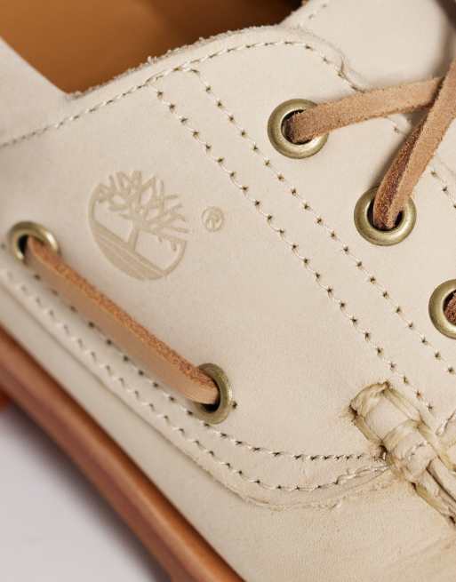 Timberland Authentic 3 eye boat shoe in light beige nubuck, 3 of 4