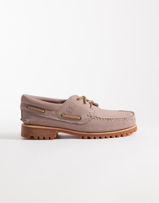  Authentic 3 eye boat shoe in light purple nubuck