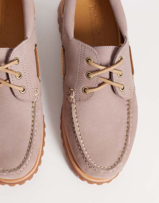 Timberland Authentic 3 eye boat shoe in light purple nubuck | ASOS