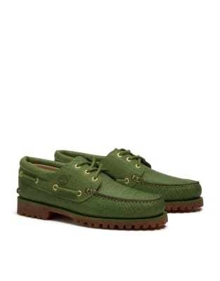  Authentic 3 eye boat shoe in medium green full grain leather