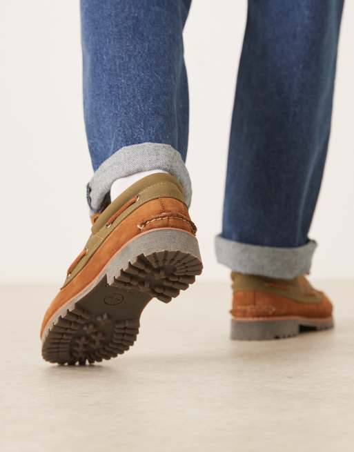 Timberland Authentic 3 eye boat shoe in mixed brown nubuck | ASOS