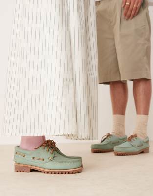  Authentic 3 eye boat shoe in pastel green