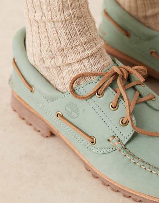 Timberland Authentic 3 eye boat shoe in pastel green | ASOS