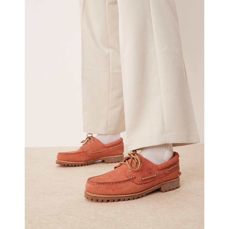Timberland Authentic 3 eye boat shoe in pastel red | ASOS