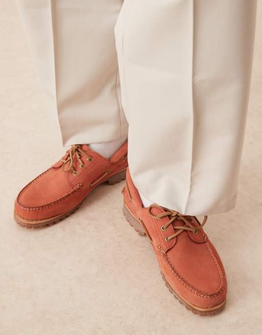 Timberland Authentic 3 eye boat shoe in pastel red | ASOS