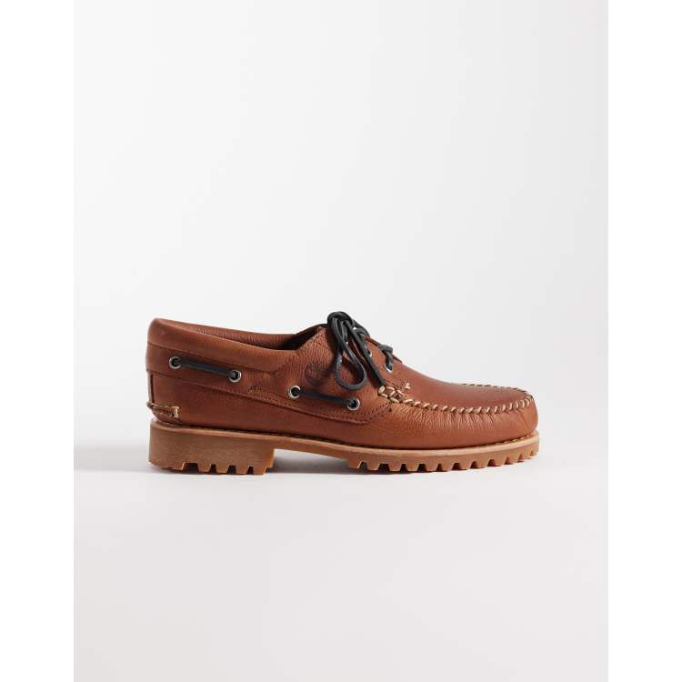 Timberland Authentic 3 eye boat shoe in rust full grain leather | ASOS