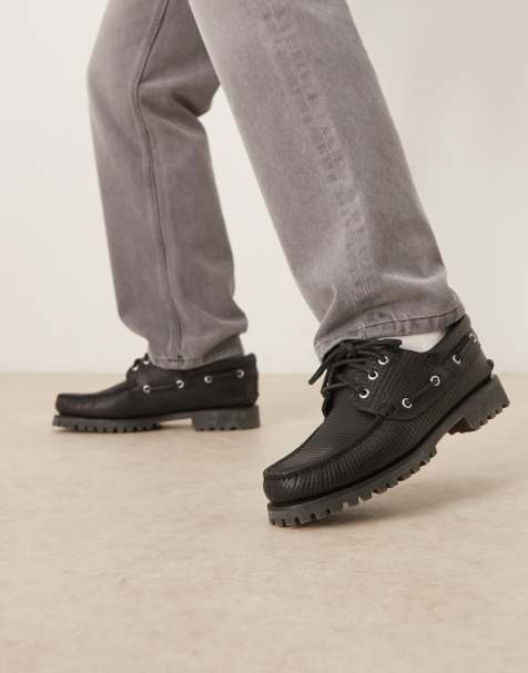 Timberland Authentic 3 eye classic boat shoe in all over woven black leather - view 1