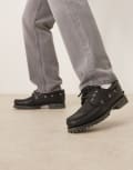 [Timberland] Timberland Authentic 3-eye classic boat shoes in all-over woven black leather 12.5 Black