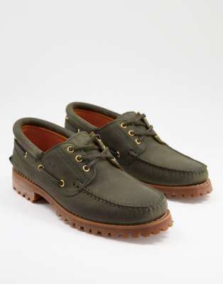 Timberland Authentic 3 eye classic boat shoes in dark green - ASOS Price Checker