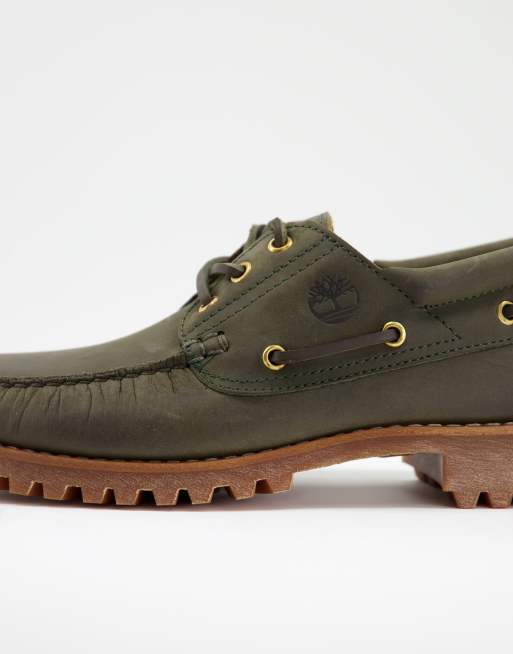 Timberland Authentic 3 eye classic boat shoes in dark green | ASOS