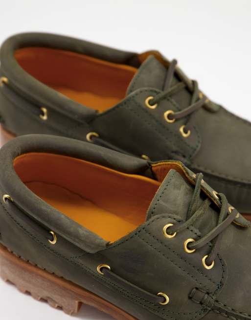Timberland Authentic 3 eye classic boat shoes in dark green | ASOS