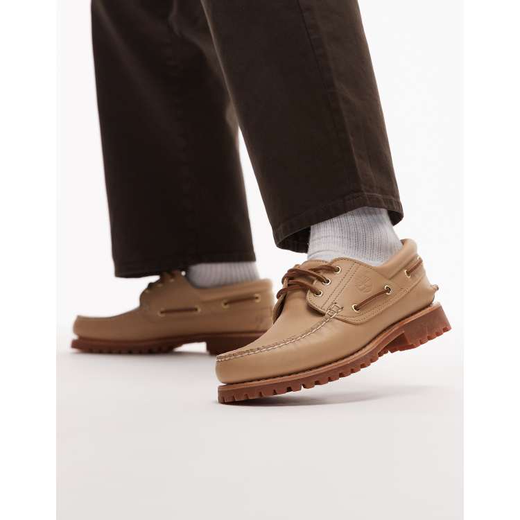 Timberland Authentic 3 eye classic boat shoes in mid beige leather