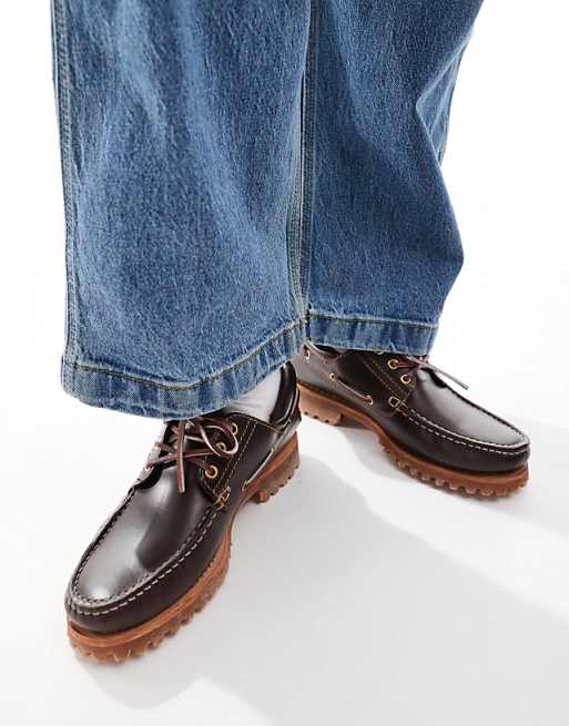 Timberland authentic 3-eye lug boat shoe in brown | ASOS Timberland authentic 3-eye lug boat shoe in brown | ASOS