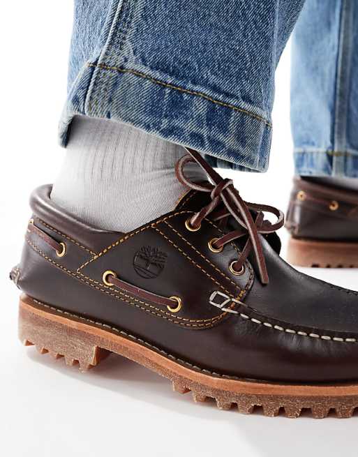 Timberland authentic 3-eye lug boat shoe in brown | ASOS Timberland authentic 3-eye lug boat shoe in brown | ASOS