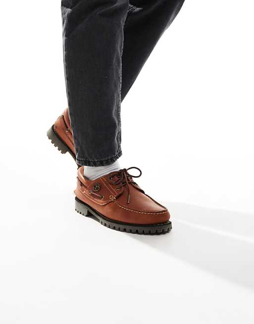 Timberland authentic 3-eye lug boat shoe in tan | ASOS Timberland authentic 3-eye lug boat shoe in tan | ASOS