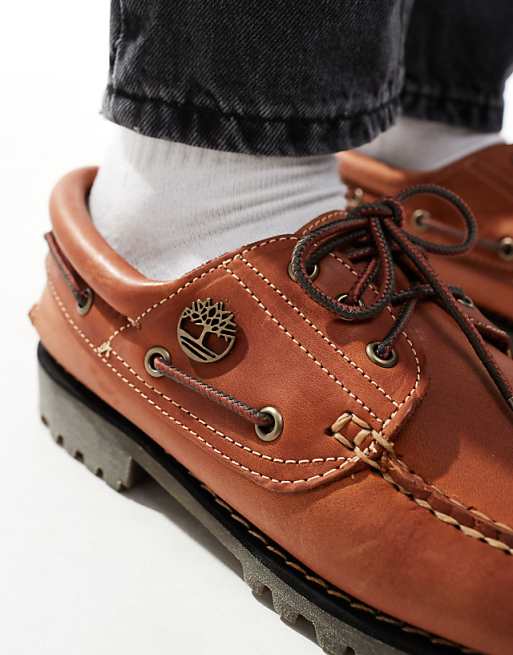 Timberland authentic 3-eye lug boat shoe in tan | ASOS Timberland authentic 3-eye lug boat shoe in tan | ASOS