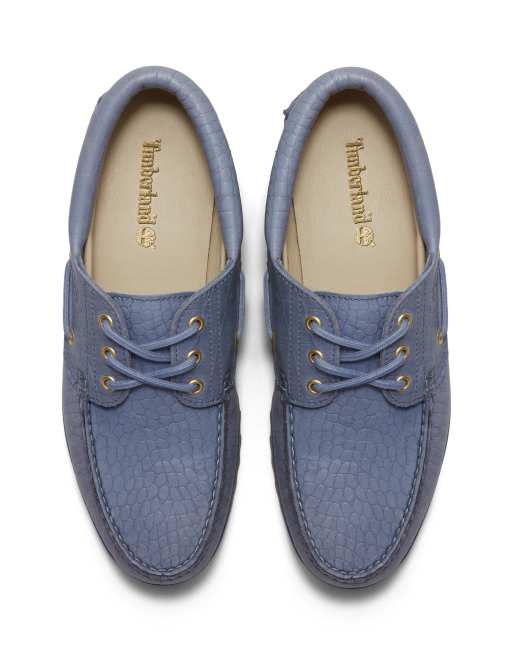 Timberland – Authentic – Blå seglarskor i full grain-läder med tre par öljetter, 2 av 4