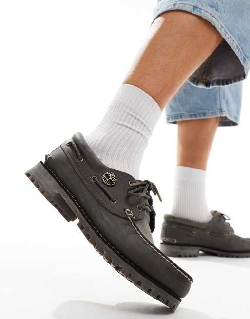 Timberland authentic boat shoes in grey full grain ASOS
