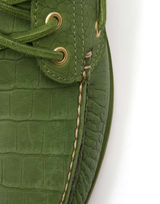 Timberland Authentic - Bootschoenen van volnerf leer met 3 veteroogjes in medium groen, 4 van 4