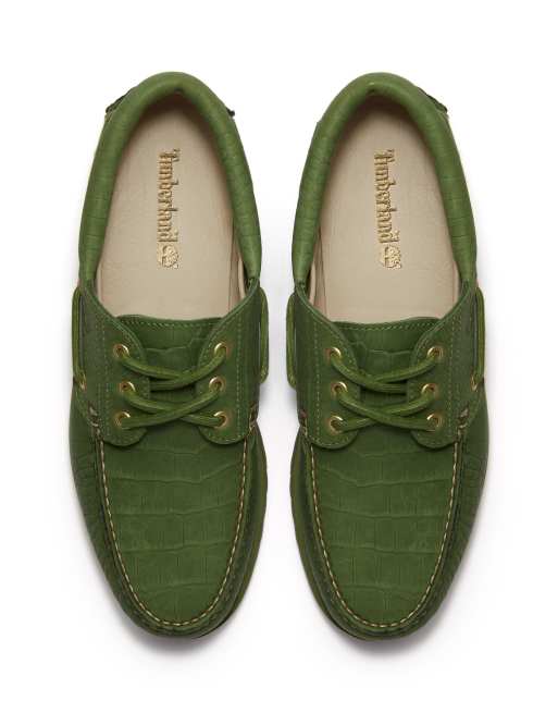 Timberland - Authentic - Chaussures bateau en cuir pleine fleur à 3 paires d'œillets - Vert moyen, 2 de 4