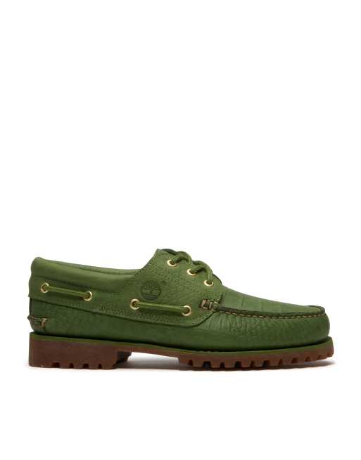 Timberland - Authentic - Chaussures bateau en cuir pleine fleur à 3 paires d'œillets - Vert moyen, 3 de 4