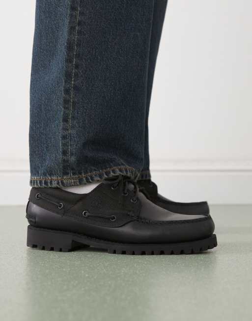 靴 timberland authentic boat shoe blackout Timberland Authentic – Czarne buty żeglarskie z nubuku z 3