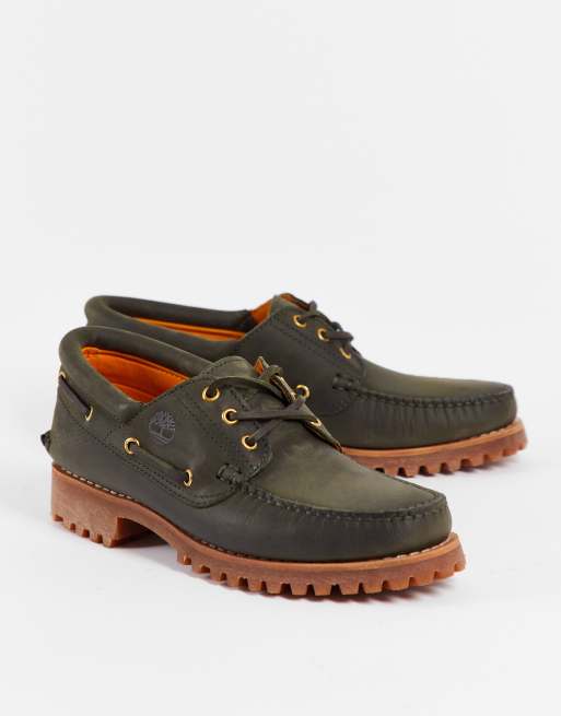 Productiviteit calorie Ten einde raad Timberland Authentic - Klassieke bootschoenen met 3 vetergaatjes in  donkergroen | ASOS