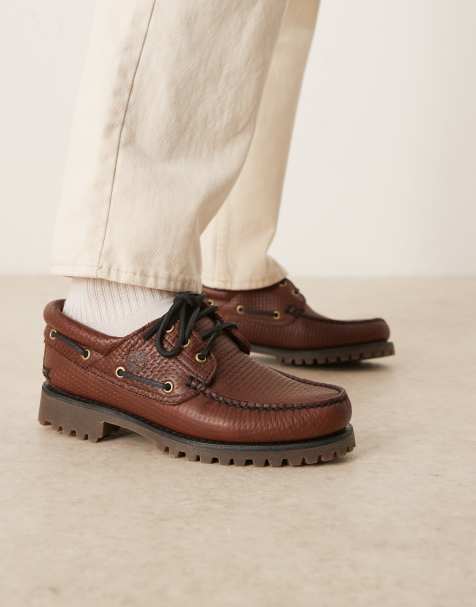 Timberland - Authentic - Klassieke bootschoenen met 3 veteroogjes in geweven middenbruin leer - view 1