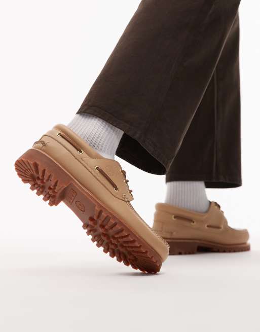 Timberland Authentic – Klassische Bootsschuhe aus Leder in Beige mit 3 Ösen, 3 von 4