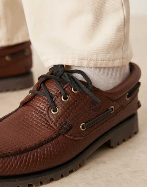 Timberland Authentic – Klassischer Bootsschuh aus mittelbraunem Leder mit All-over-Werbung und 3 Ösen, 4 von 4