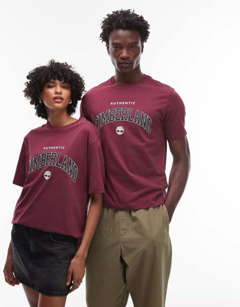 Timberland Authentic large chest collegiate logo oversized t-shirt in burgundy - view 1