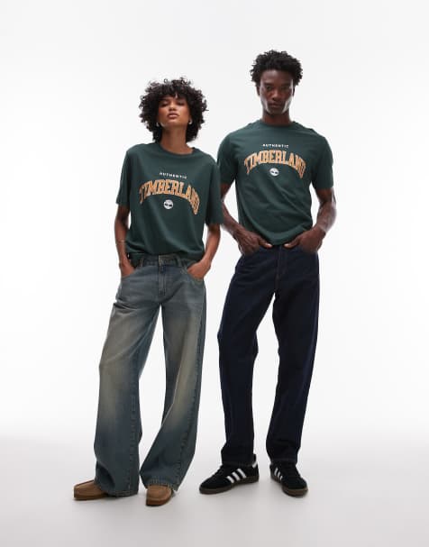 Timberland Authentic large chest collegiate logo oversized t-shirt in dark green - view 1