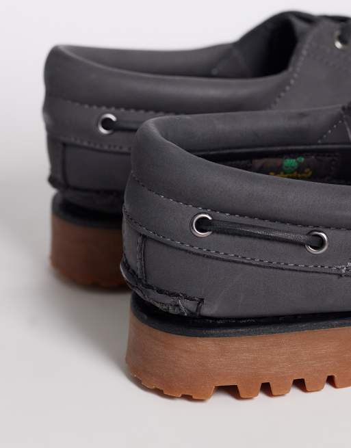 Timberland - Authentic - Mørkegrå sejlersko med 3 snørehuller i nubuck-læder, 3 af 4