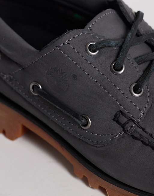 Timberland - Authentic - Mørkegrå sejlersko med 3 snørehuller i nubuck-læder, 4 af 4
