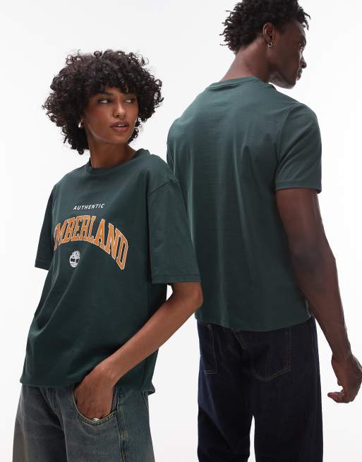 Timberland Authentic – Oversize-T-Shirt in Dunkelgrün mit großem College-Logo auf der Brust, 2 von 4