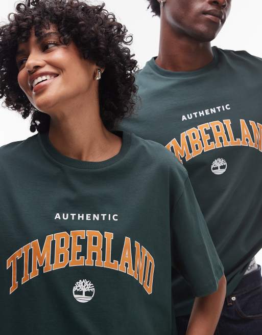 Timberland Authentic - Oversized mørkegrøn T-shirt med stort college-logo på brystet, 3 af 4