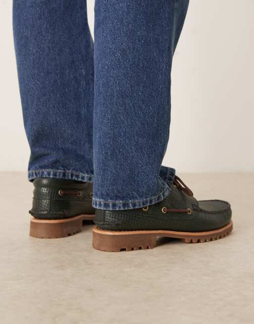 Timberland Authentic - Scarpe da barca classiche verdi intrecciate in pelle a 3 occhielli, 4 di 4