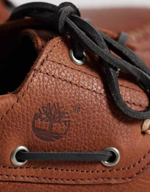 Timberland Authentic - Scarpe da barca color ruggine in pelle pieno fiore a 3 occhielli, 4 di 4