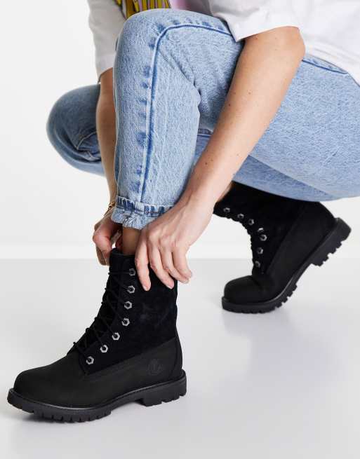 Timberland Authentic Teddy fleece lace up boots in black ASOS