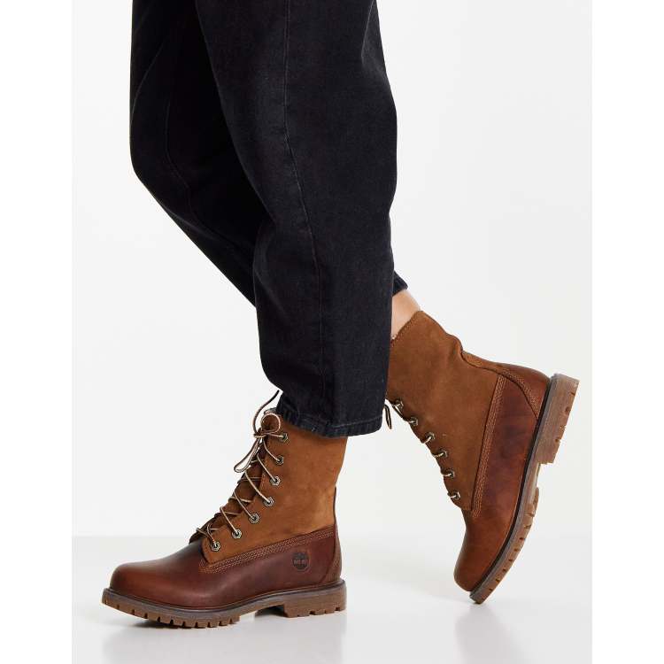 Timberland Authentic Teddy fleece lace up boots in brown ASOS