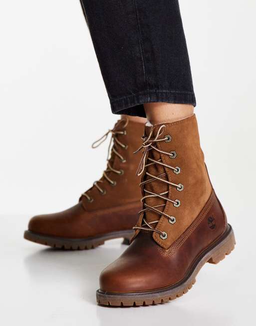 Timberland Authentic Teddy fleece lace up boots in brown ASOS