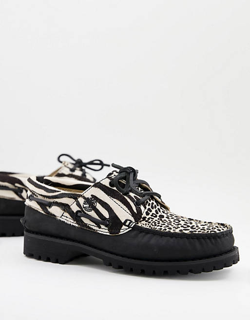 Timberland Authentics 3 Eye Classic boat shoes in black zebra print | ASOS