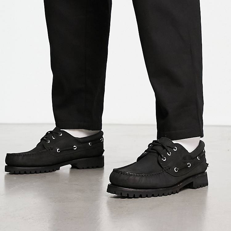 Timberland Authentics 3 eye classic boat shoes in black | ASOS