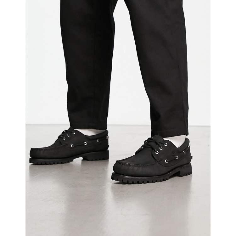 Timberland Authentics 3 eye classic boat shoes in black ASOS